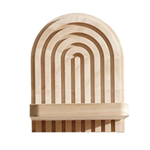 Image of Wooden Rainbow Wall Shelf, Bohemian Floating Display Stand, Modern Boho Wall Mounted Rack, Rustic Rainbow Arch Bookshelf for Bedroom Bathroom Living Room Decoration