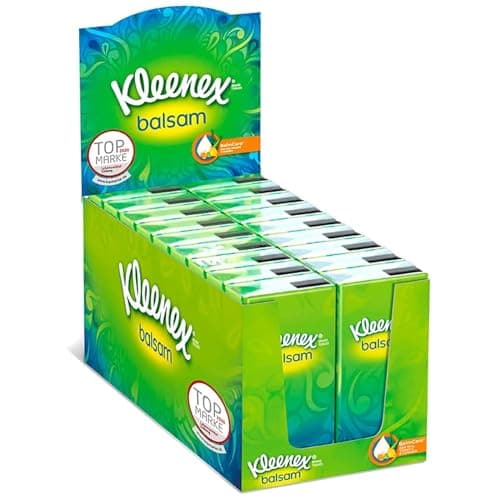 Image of Kleenex Balsam Handkerchiefs Counter Display Soothing with Aloe Vera 18 Packs 1 Pack (1 x 468 g)