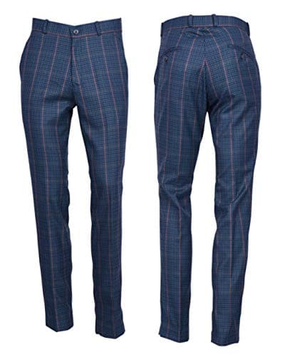 Image of Mens Tweed Check Golf Sta Press Trousers Slim Fit 60s 70s Mod Retro Pants (Blue Tweed, 40" Waist)