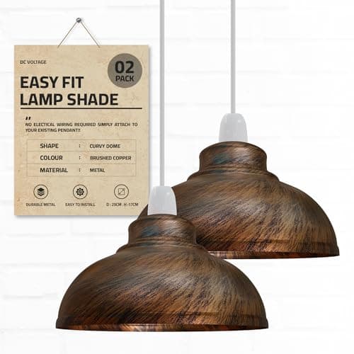 Image of DC VOLTAGE Metal Ceiling Lamp Shade 29cm Brushed Copper Easy Fit Light Hanging Lamp Shade Pendant Ceiling Lighting Shade for Bedroom, Hallway, Office Kitchen 2 Pack