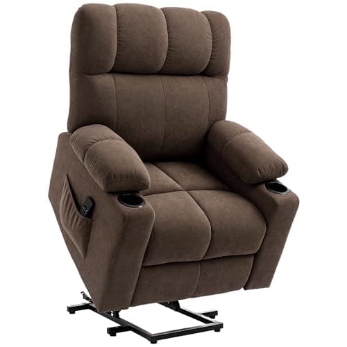 Image of HOMCOM Power Lift Chair Recliner for Elderly, Velvet-touch Fabric Electric Riser and Recliner Chair for Living Room with Remote Control, Side Pockets, Cup Holders, Dark Brown