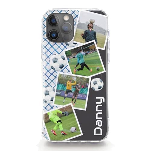 Image of Personalised Phone Case For Apple iPhones, 17, 16, 15, 14, Pro, Max, Mini, Plus 13, 12, 11, X, XS, XR, SE Custom Grey Football Hard Cover with Four Photo Collage