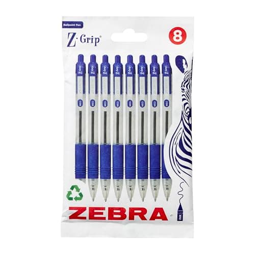 Image of Zebra Pen Z Grip Blue Ballpoint Pens with Pocket Clip 8pk, Retractable Blue Ink Ballpoint Pens, Reliable Blue Biro Pens Multipack for Everyday Use, New Pack Size 8pk