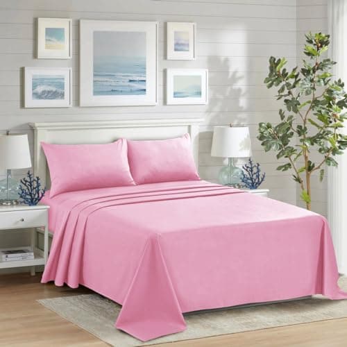 Image of HADI LONDON Polycotton Flat Sheets for Single Double King Size Bed Softest Anti Wrinkle Non-Iron Plain Dyed Top Sheet with 200 Thread Count Ideal for Winter & Summer Bedding (Baby-Pink, Double)