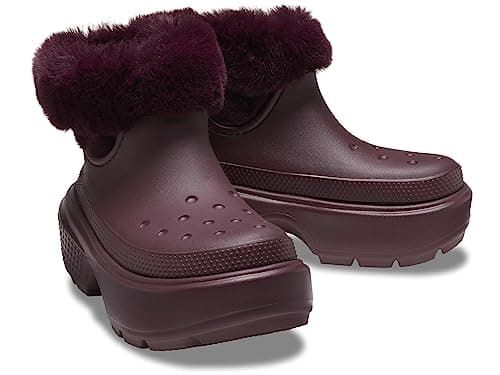 Image of Crocs Unisex-Adult Stomp Lined Boots Snow, Dark Cherry, 13 Women/11 Men