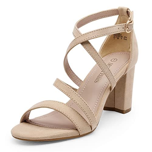 Image of DREAM PAIRS Women's Ankle Strap Dress Heeled Sandals for Low Chunky Block Heels Madison,Size 5,Nude/Suede,Madison