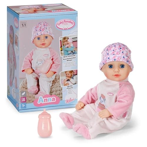 Image of Baby Annabell Anna soft 36cm baby doll with Sleeping Eyes - Incl. bottle, hat & romper - First doll suitable for Children Aged 1+