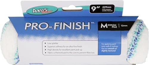 Image of Axus Decor Pro-Finish Roller Medium Pile (Blue Series) Paint Roller, Ultra Fine Finish, Professional & DIY Projects, Smooth Or Semi Smooth Walls & Ceilings, Sleeves Core Diameter 9"/230mm,44mm
