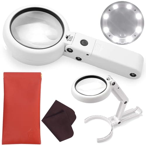 Image of DSL Magnifying Glass with Light - Portable Illuminated Magnifying Glasses 5X, 11X Magnification Lens 8 LED Lighted USB Charge Magnifier with Desktop Hand-Held Folding 2 in 1 Upgrade Versio