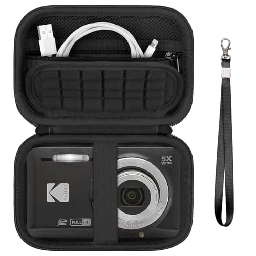 Image of Supmay Carrying Case Compatible with Kodak PIXPRO FZ45 / FZ55 / FZ53 / FZ43 16MP Digital Camera, Vlogging Camera Storage Holder Bag with Mesh Pocket for USB Cable, Battery, SD Card, Black