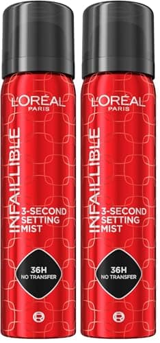 Image of L'Oreal Paris Infallible 3-second Setting Spray, Long-Lasting Fixing Spray for Face, lightweight micro mist non-sticky, transfer proof, sets makeup for up to 36 Hour, 75ml (Pack of 2)
