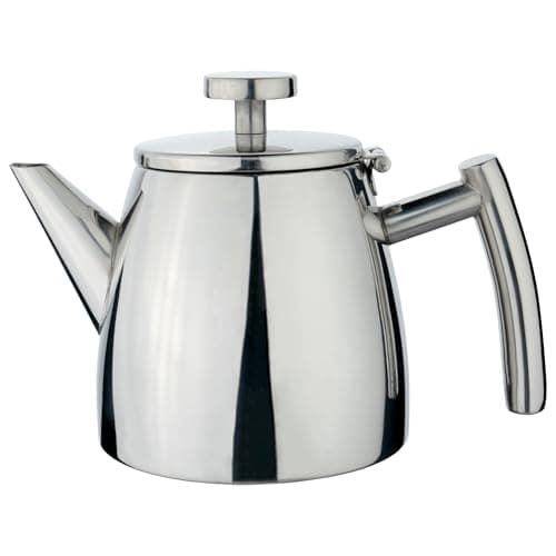 Image of Café Stal Belmont Double Wall Tea Pot 1 Cup / 350ml / 12oz - Insulated 18/10 Stainless Steel Mirror Finish Tea Pot with Cool Touch Handles & Hinged Lid