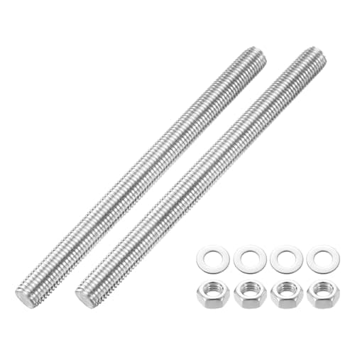 Image of sourcing map 2pcs Fully Threaded Rod, M16 x 200mm 201 Stainless Steel Right Hand Threads Rods with Nuts and Flat Washer Fully Studding Rod Bar for Clamps, Hangers and U-Bolts