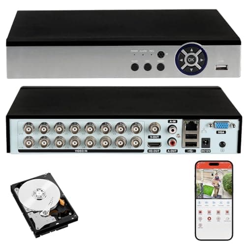 Image of 16 Channel Hybrid Security Video Recorder with 1TB Hard Drive, 5MP H.265+ Surveillance DVR for Analog AHD, TVI, CVI, CVBS, IP Cameras
