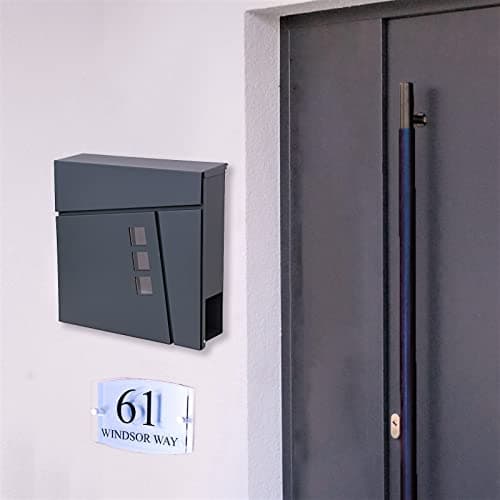 Image of DWD ® Postbox, Sleek Modern Offset Lines Wall-Mounted Lockable Post Letter Box with Newspaper Slot, Easy to Install, Anthracite Grey Lift Up Flap Concealed Lock
