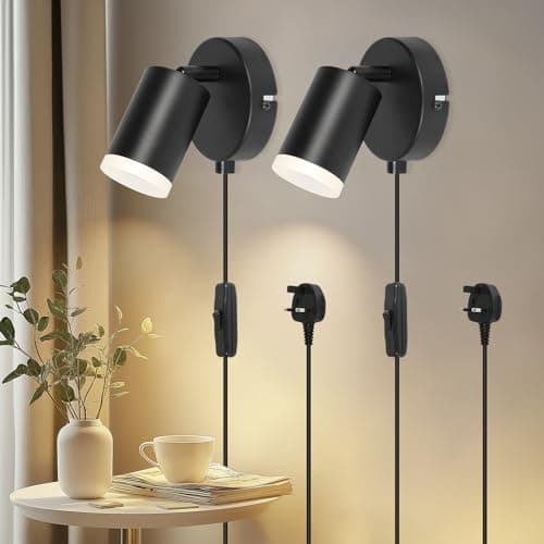 Image of Dehobo Wall Light with Switch, Plug in Wall Spot Lamps GU10 Adjustable Wall Mounted Lights Aluminum for Bedroom Reading Room Cupboard Kitchen Desk Picture, No Bulb, 2 Pack
