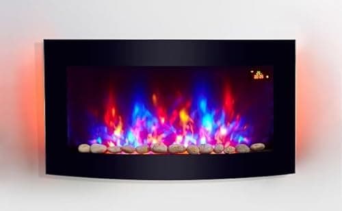 Image of 2026 TruFlame 89.2cm Wide Black Curved Glass Wall Mounted Arched Glass Electric Fire with Pebble Effect and GLOW Side LEDs