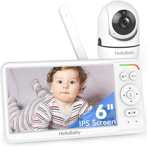 Image of HelloBaby Baby Monitor with Camera and Night Vision, World First 6" Split Screen 30-Hrs Battery, 1000ft, No WiFi, Remote Pan/Tilt/Zoom Camera, VOX ECO, 2-Way Talk, Portable Screen for Travel