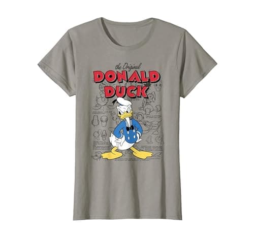 Image of Disney Donald Duck Original Donald How To Draw Background T-Shirt, Women, Slate Grey, Large