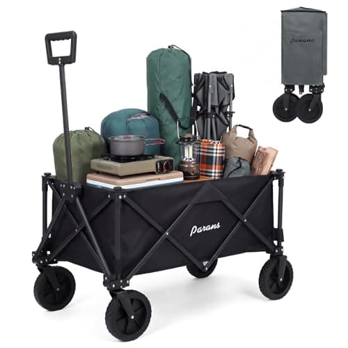 Image of Panana Folding Trolley With Wide Wheels, Foldable Wagon, Portable Camping Cart, Collapsible Trolly With Adjustable Handle, Shopping Trolley Foldaway for Easy Storage (Black, 150L)