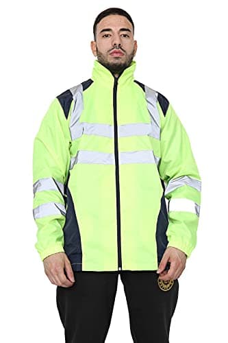 Image of Parsa Fashions Hi Vis Rain Jacket Mens High Visibility Waterproof Reflective Tape Band Safety Zipper Hooded Top Lightweight Sizes Small to 5XL Yellow M