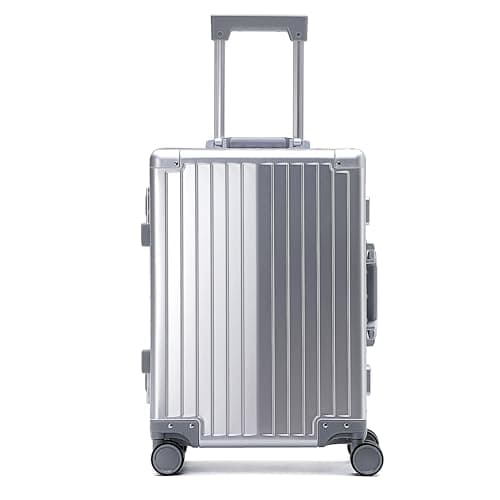 Image of Simcat All Aluminum 24 inch Carry-On Luggage Airline Approved Lightweight Suitcase with TSA Lock and Silent Wheels Hardshell Spinner Business Travel (Silver, M-65cm-52L)