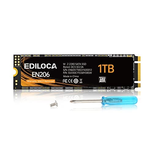Image of Ediloca EN206 1TB 3D NAND M.2 SSD, M.2 2280 SATA III 6Gb/s SSD Internal Hard Drive, Read/Write Speed up to 550/480 MB/s, Compatible with Ultrabooks, Tablet Computers and Mini PCs