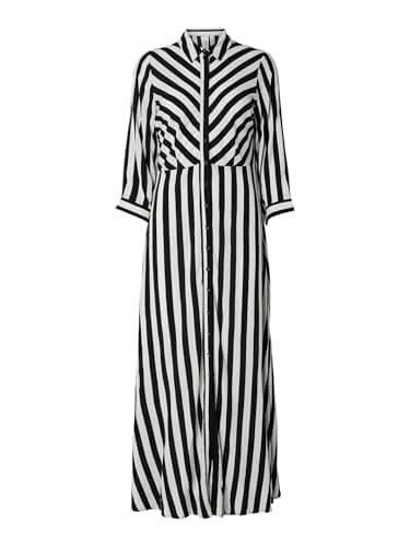 Image of YAS Women's Yassavanna Long Shirt Dress S. Noos Dress, Black/Stripes:w White Stripes, M