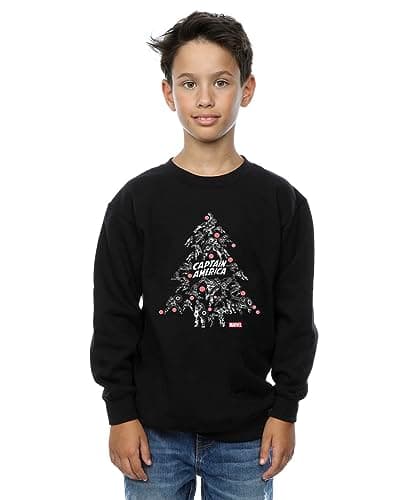 Image of Marvel Boys Captain America Christmas Tree Sweatshirt Black 7-8 Years