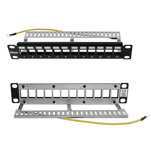 Image of Tecmojo 10in 12 Ports Empty Patch Panel, suitable for both Shielded and Unshielded Keystone Jacks, with Rear Cable Management, Black