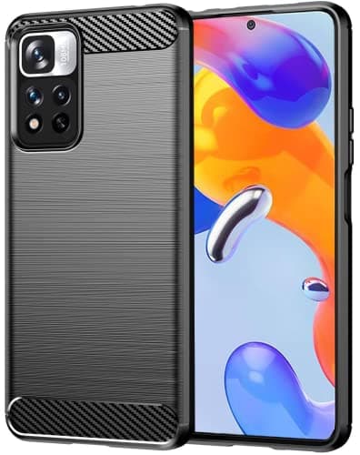 Image of Folmecket Xiaomi Redmi Note 11 Pro/Pro 5G Case, Carbon Fiber Scratch Resistant,Shock Absorption Soft TPU Rubber Protective Cell Phone Cover for Xiaomi Redmi Note 11 Pro 5G 6.67" Black
