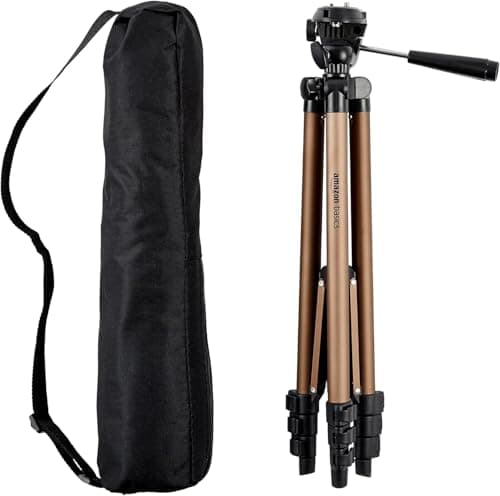 Image of Amazon Basics 127cm/50inch Camera Tripod, Lightweight, with Bag, Adjustable Height, for DSLR Cameras, Champagne