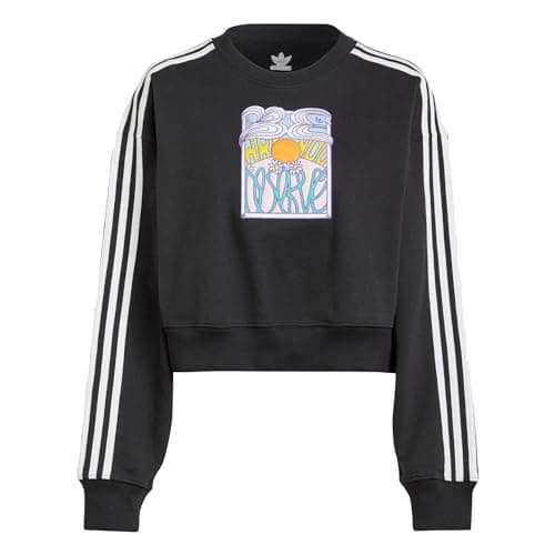Image of Adidas Women's Always Original Cropped Oversized Round Neck Sweatshirt, Black, Black, S