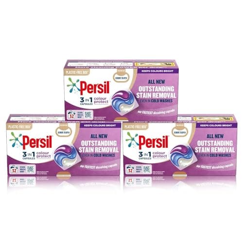 Image of Persil 3 in 1 Colour Protect Laundry Washing Capsules keeps colours bright with recyclable, plastic-free box* 3x 32 capsules (96 washes)