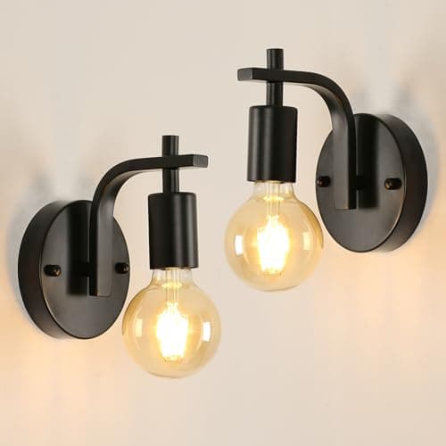Image of Pheashine Industrial Wall Lights 2 Pack Black Wall Lamps Indoor, Metal Wall Sconce Lights Vintage E27 for Bedroom, Living Room, Kitchen, Hallway, Restaurant, Bar (Bulb Not Included)