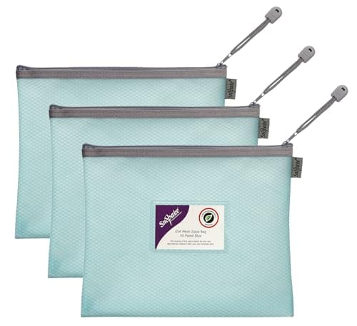 Image of Snopake A5 High Capacity Pastel Blue EVA Mesh Zippa-Bag [Pack of 3] 240 x 130mm – Heavy Duty Bag with Hanging Loop and Business Card Holder [15901]