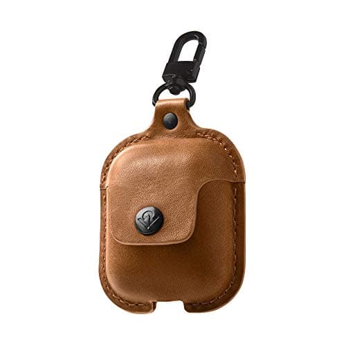 Image of Twelve South AirSnap | Leather Protective Case/Cover with Loss Prevention Clip for AirPods & Wireless Charging Case for AirPods, Cognac