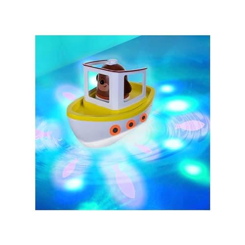 Image of Hey Duggee Lightshow River Boat Underwater Light Show Bath Toy Boat, Floats, Projects Lights Under Water, Squirrel Club, CBeebies, Age 3 Years Plus, Red