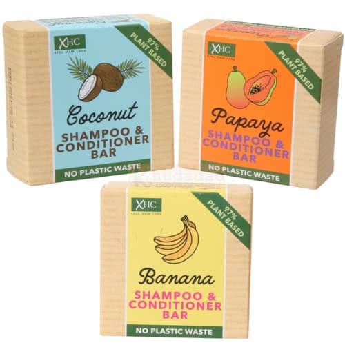 Image of 3 x XHC Shampoo & Conditioner Bars - 2 in 1 Bar- No Plastic Waste - Coconut, Banana & Papaya