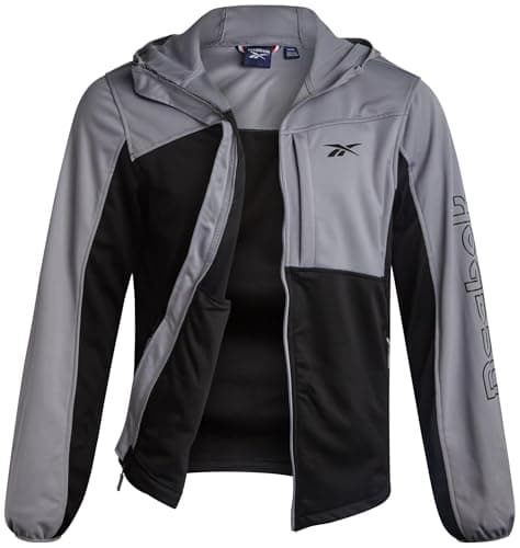 Image of Reebok Mens Sherpa Hoodie - Active Performance Softshell Fleece Warm Outdoor Sherpa Lined Hoodie Zip Up Sweatshirt for Men, Grey, XL