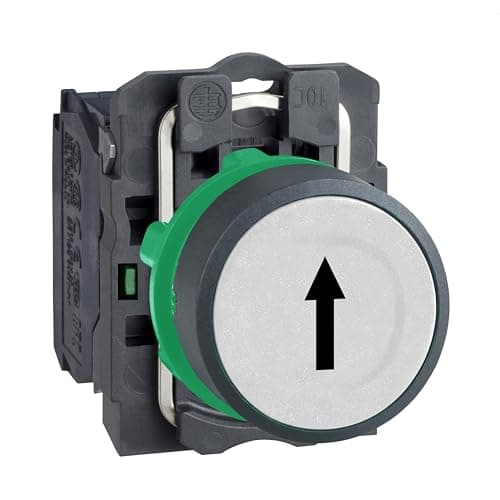 Image of Schneider Electric Harmony XB5 - Push Button Switch, Plastic, Spring Return, 1NO, 22 mm Mount, Marked Up Arrow, Flush Operator Profile, XB5AA3341, White