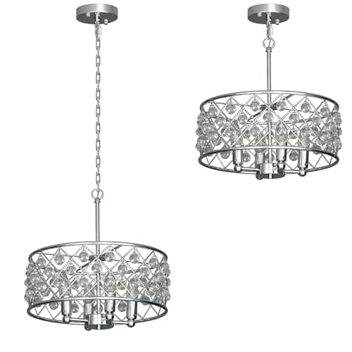 Image of HOMCOM Crystal Chandelier with Adjustable Height, 4-Light Modern Flush Mount Ceiling Light, Hanging Chandelier with E14 Base for Living Room, Bedroom, Dining Room, Bulb Not Included, Silver Tone