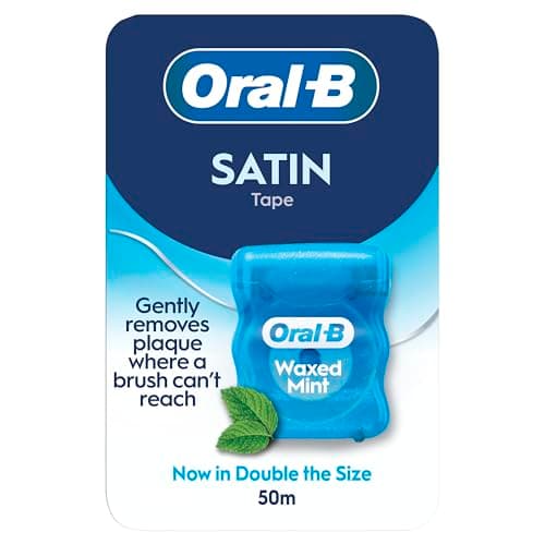 Image of Oral-B Satin Tape Floss, Removes Plaque, Waxed Dental Floss for Tight Spaces, for a Fresh, Clean Feeling, Mint Flavour 50m Roll