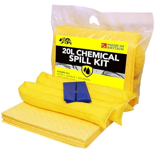 Image of 20L Spill Kits (Chemical) UK Manufactured, Yellow, Use for Spills Involving Aggressive Chemicals, Acids, Alkalis, For Indoor/Outdoor Use – On-the-go bag
