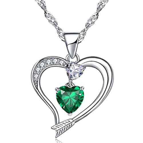 Image of Emma Manor EM Love Heart Necklace 14k White Gold Plated Forever Love Heart Pendant Necklace Cubic Zirconia Jewellery for Women Girl (White Gold-05-May)