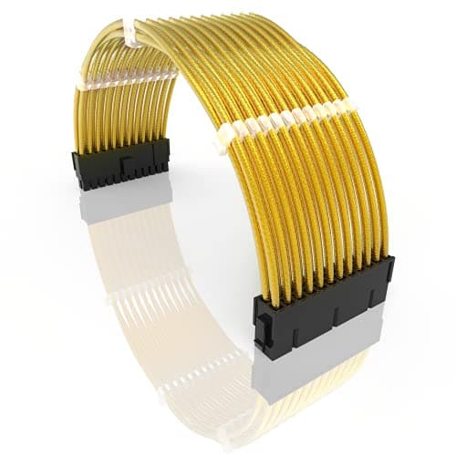 Image of LINKUP - 50cm PSU PC Power Extension Cable Metallic Sleeved Silicone Coated Soft & Flexible to Route Custom Mod w/Comb | 1x 24P (20+4) Motherboard ATX | 500mm - Gold