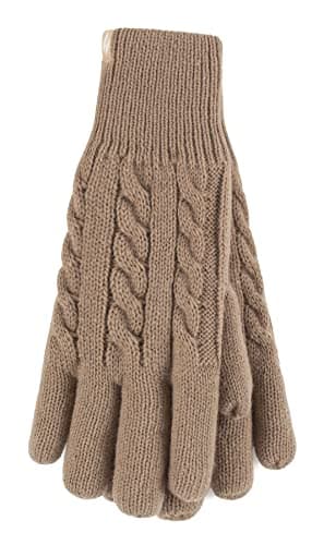 Image of HEAT HOLDERS - Ladies Cute Striped Fairisle Warm Knitted Fleece Lined Winter Thermal Gloves (M-L, Beige)