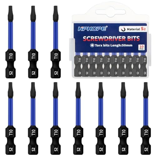 Image of HPHOPE T10 Screwdriver Bit Set 10Pcs, Torx Bits T10, 1/4" Hexagon Bit, Length: 50mm
