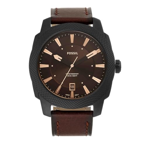 Image of Fossil Watch for Men Machine, Quartz Movement, 49 mm Black Stainless Steel Case with a Pro-Planet Leather Strap, FS5972