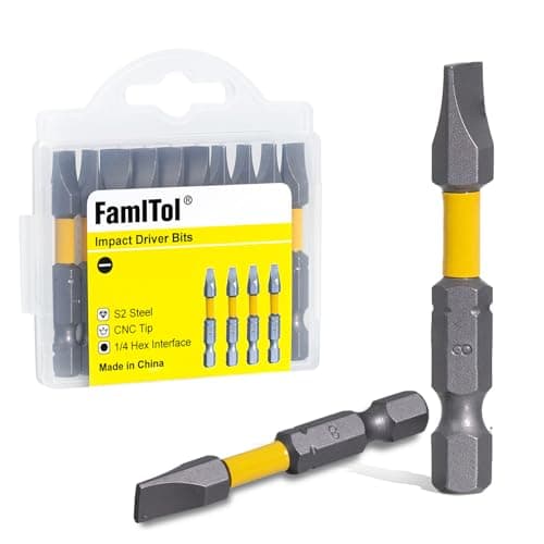 Image of FamlTol SL8 Slotted Screwdriver Bits 50mm Slotted SL8 Bit 10 Pcs Magnetic S2 Steel Bits 1/4" Hex Shank for Home Repair Electrical Installation and Enclosure Fastening